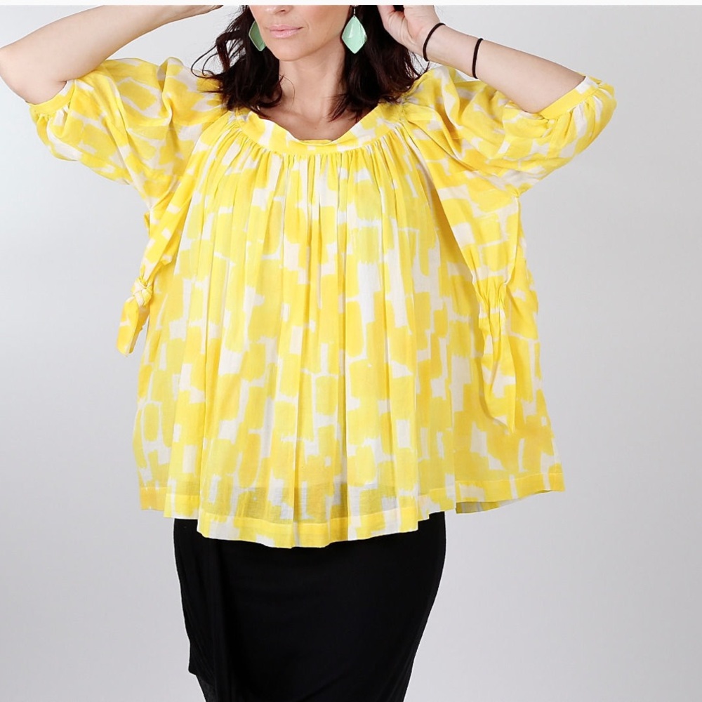 SEE BY CHLOE Yellow Printed Pleated Swing Blouse M